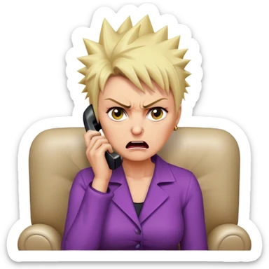 Short Blonde spikey mature woman on the phone angry sat on the sofa sticker