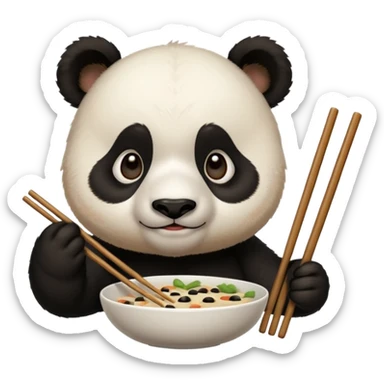 cute hungry panda with chopsticks eating sticker