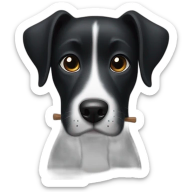 black dog with white chin and chest and stick in mouth sticker