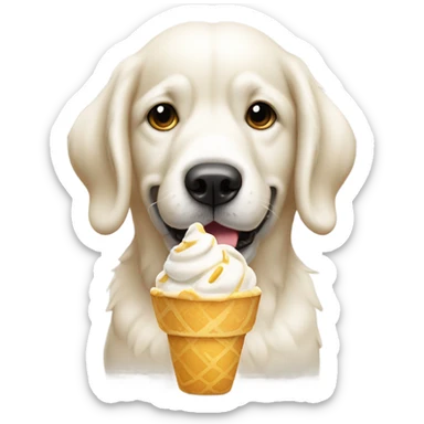 Perro golden blanco con reflejos dorados comiendo helado sticker