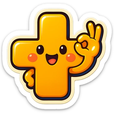 Create a plus sign (+) character in a pose that means 'OK' or agreement, suitable for a LINE emoji style with a transparent background. sticker