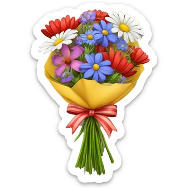 bouquet of wild flowers with red bow tying it together sticker