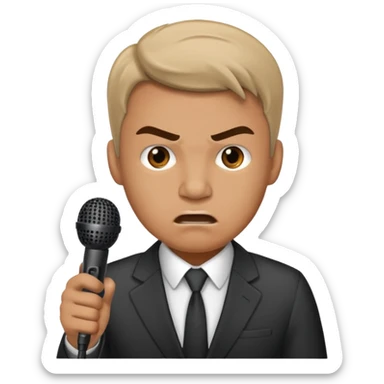 the male office manager yelling at her to stop with angry face and unpluggging her microphone cable
 sticker