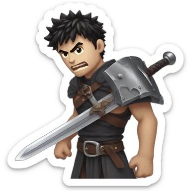 angry berserk guts carrying a huge sword on his shoulder sticker