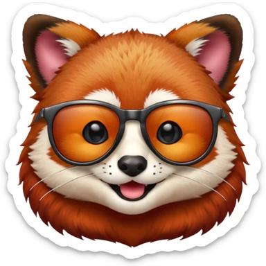 Make a logo of a red panda but instead of ginger fur, its fur is crimson red, and only the face, give the red panda shades and make it smile sticker
