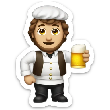 brown hair white skin Waiter with a pot belly serving bottles of beer sticker