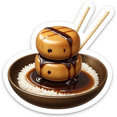 Just Mitarashi dango with shiny soy sauce glaze drizzled over white rice sticker