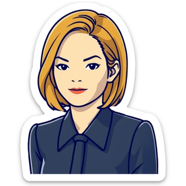Michelle Monaghan with honey blonde hair as powerful CEO in office sticker