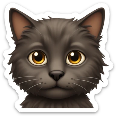 Dark Brown fluffy cat with black eyes sticker