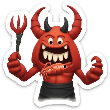 demon holding a lobster, name of emoji included sticker