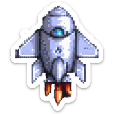 Pixel rocket ship with fins sticker