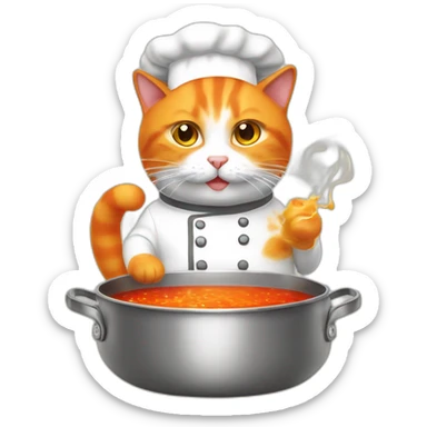 orange and white cat wearing chef hat cooking radioactive chili soup sticker