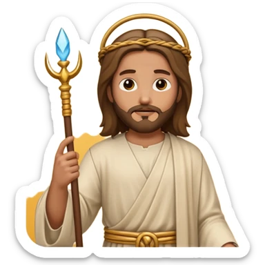 Jesus Christ in a temple holding a whip, emoji style sticker