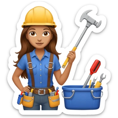 beautiful girl with long brown hair constructing new bathroom sticker