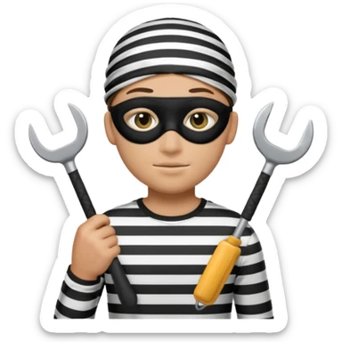 Thief emoji with striped black and white shirt eyemask and thief stuff sticker