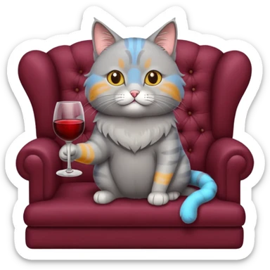 gray Cat sitting On A Couch With Wine sticker