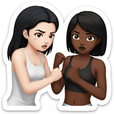 black girl beating up white girl with black hair sticker