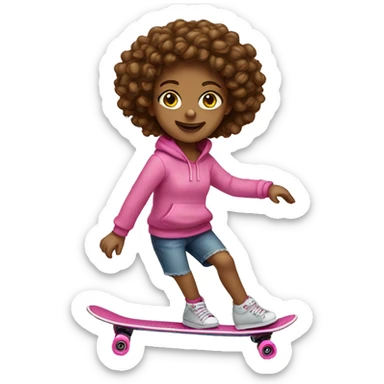 girl with pink hoodie and brown curly hair on penny board  sticker