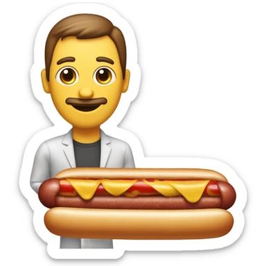 man transformed into a hotdog sticker