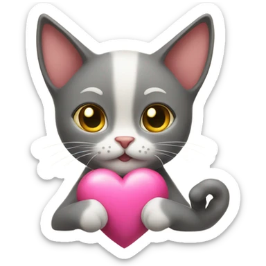 a cat with a heart in its paws sticker