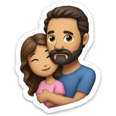 dad with black beard hugging daughter with brown hair sticker