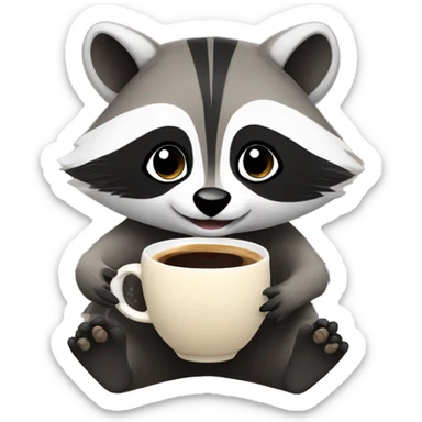Cutesy raccoon drinking coffee sticker