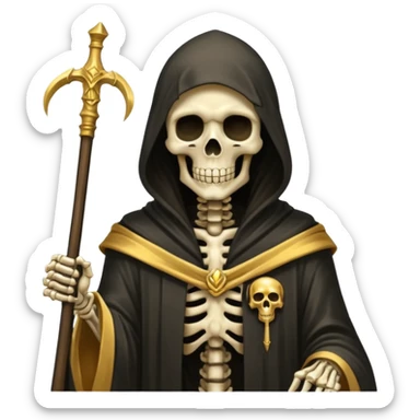 skeleton grim reaper in a gold with scythe sticker