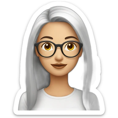  mujer blanca de cara redonda sin rostro pelo largo liso marrón con lentes sticker