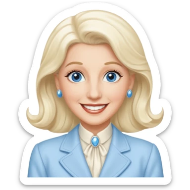 Patty Andrews from The Andrews Sisters with blue eyes, long platinum blonde hair, ivory outfit sticker