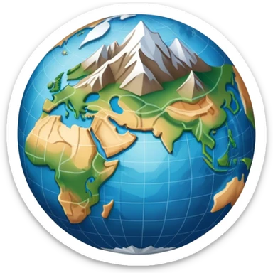 an icon featuring an earth with attitude and longitude lines, a textbook, and a topographic map, symbolizing geography as a science. The design includes a compass, mountain ranges, and rivers, representing the study of Earth's features and landscapes. Transparent background highlights geography. sticker