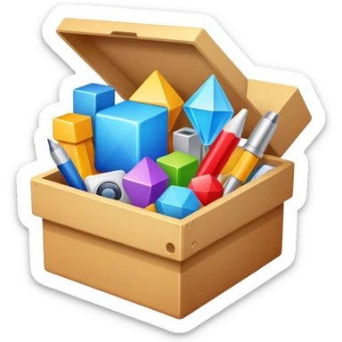 Box full of desktop objects  sticker