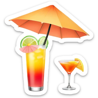 tequila sunrise with mini paper umbrella in the drink and a tall gin glass  sticker