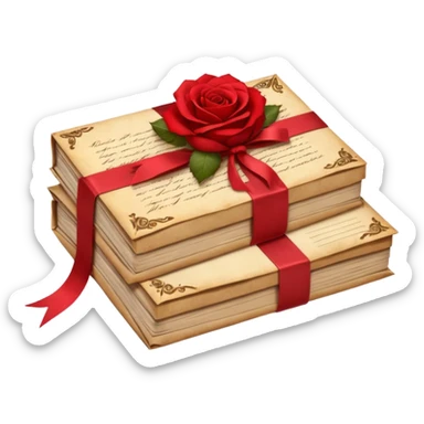 A beautifully arranged Stack of aged letters, tied with a red ribbon, envelopes, corespondence, aesthetic, red petals around sticker