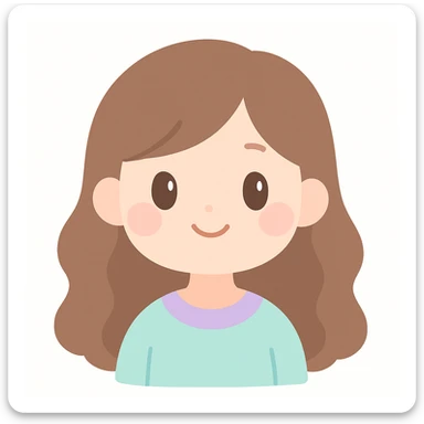 sweet brunette girl, long wavy hair, cheerful and approachable, white background sticker