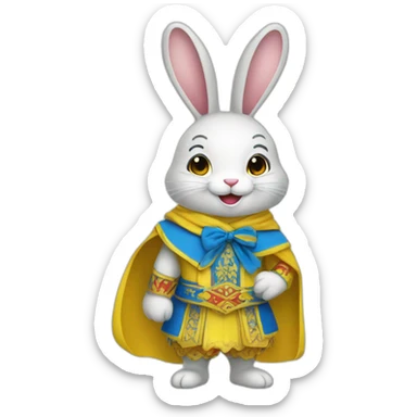 the rabbit is dressed in a costume in the color of the Ukrainian flag and smiles sticker