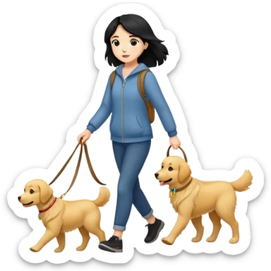 A black-haired girl A black-haired girl walking with a golden retrieverwith a golden retriever sticker
