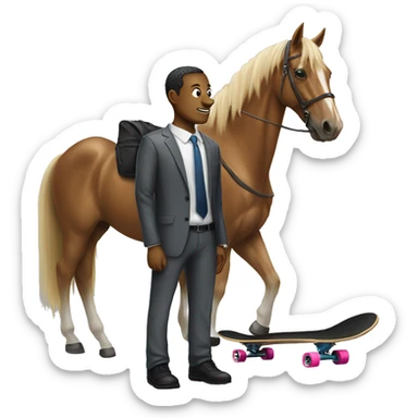 Business man with horse head and a skateboard sticker