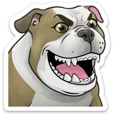 Bulldog wearing white big teeth snap back sticker