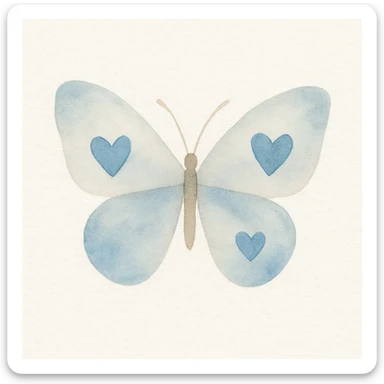 blue butterfly with blue hearts on its wings, watercolor art style sticker