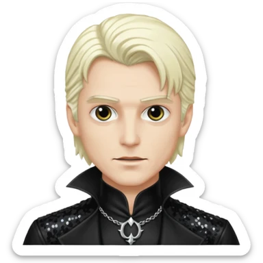 Alucard, Son of Dracula with long platinum blonde hair, black sequin outfit  sticker