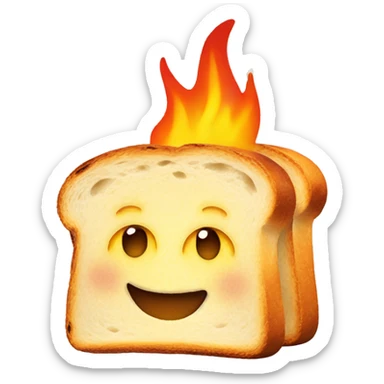 Smiling piece of toast that is on fire sticker