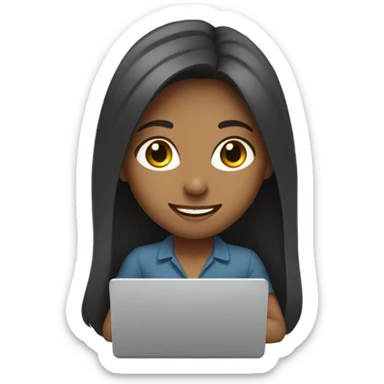 smiling girl with long hair in an office with a laptop  sticker