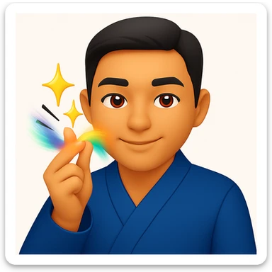 Add colorful motion blur to the finger snap action, keeping the blue blazer jacket and emoji style. sticker