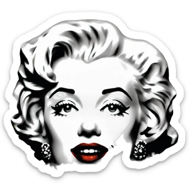Black and white halftone collage of a face Marilyn  red lips sticker