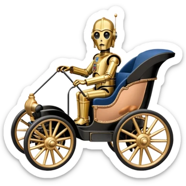 Old American West C-3PO policeman in 1864 delicate rosegold accent painted buggy powered by electric motors and batteries  sticker