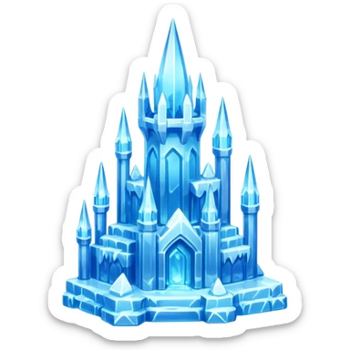 ice palace object icon, crystal ice palace, tall icy towers, transparent blue ice walls, sparkling details, soft glow, 3D cartoon, mobile game icon style, centered, clean background, soft shadow, no text, no watermark



 sticker