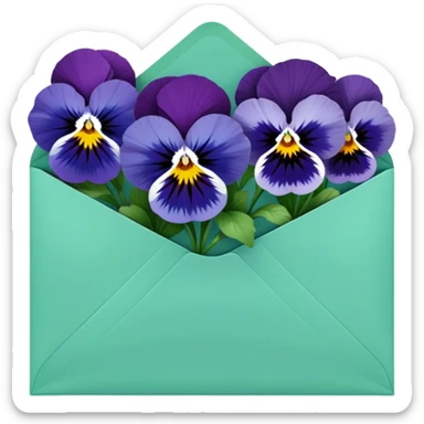 Deep aesthetic blue colour pansies placed in green  a aesthetic envelope  sticker