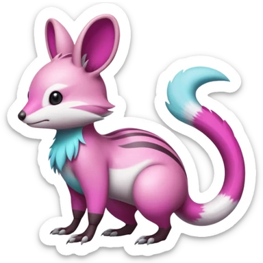 cyan-Magenta-gradients Minccino-Emolga-Numbat-Sergal-fusion-hybrid-animal-creature, full body sticker