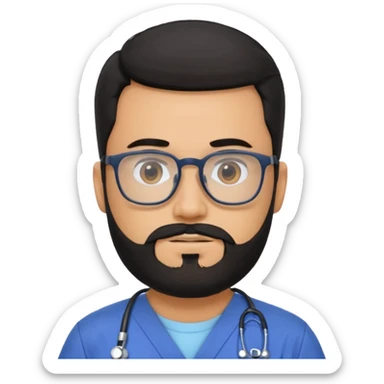 male with a scrubs and blanck hair and tan skin and beard and glasses sticker