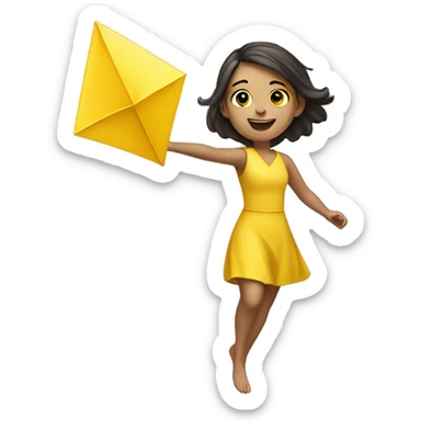 Caucasian Girl flying a yellow diamond-shaped kite sticker